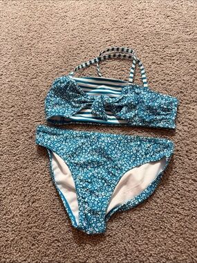 NEW Girls' Blue Floral Tie-Front Bikini Swim Set - NEW size 10